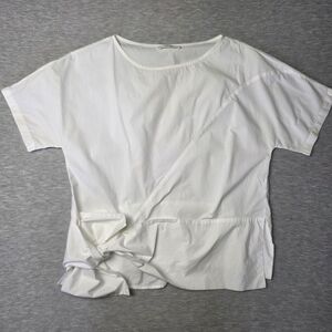 Celine Off White Side Tie Luxury Blouse Size Small 100% Cotton